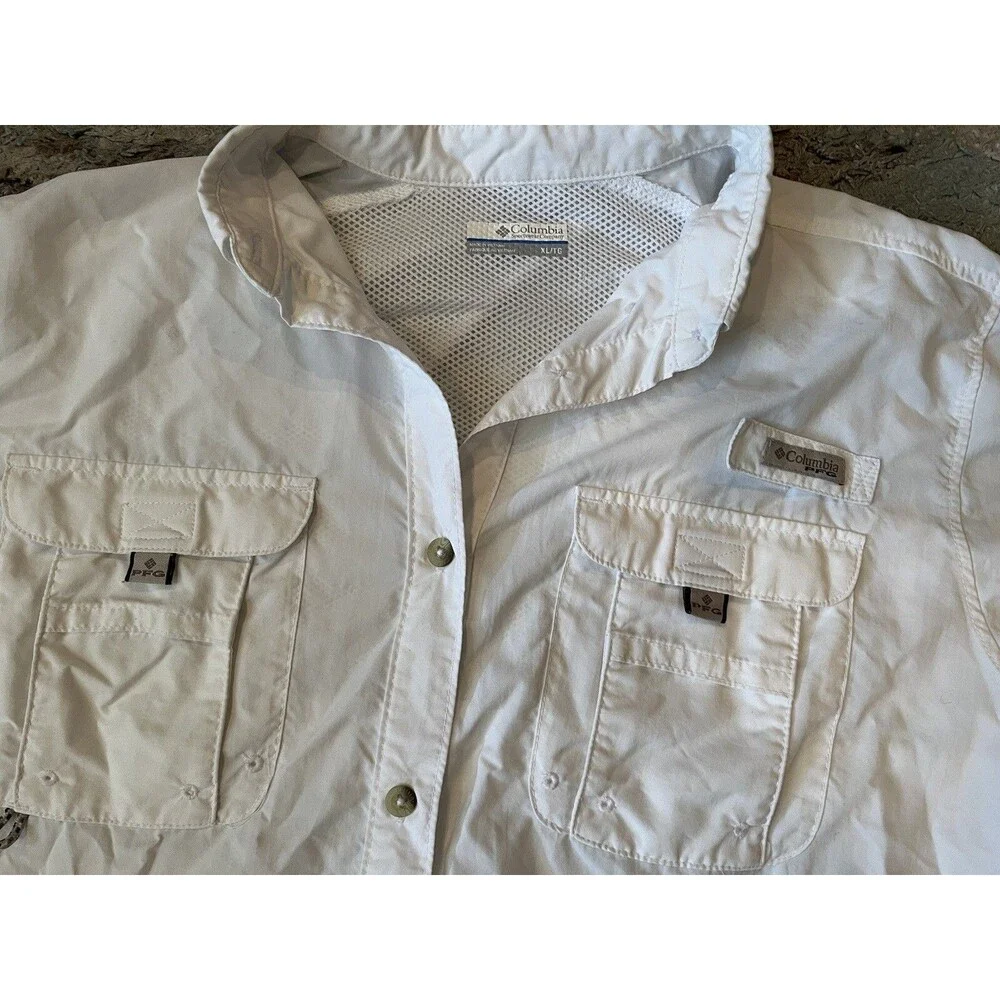 Columbia Youth?  White Performance Fishing Gear  PFG Vented Long Sleeve - READ - Picture 3 of 8